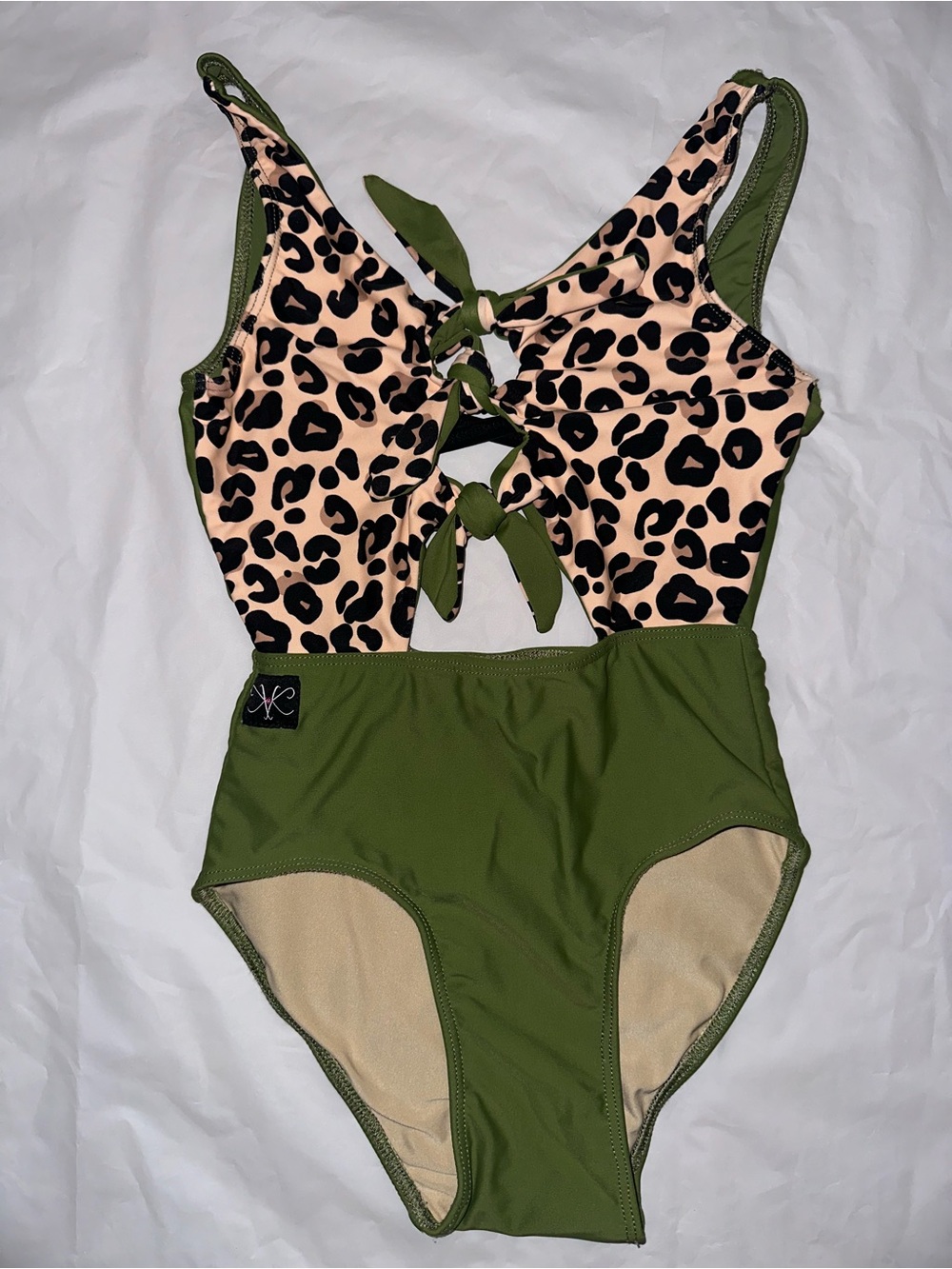 Girls Olive Green & Leopard Print One-Piece Dance Costume